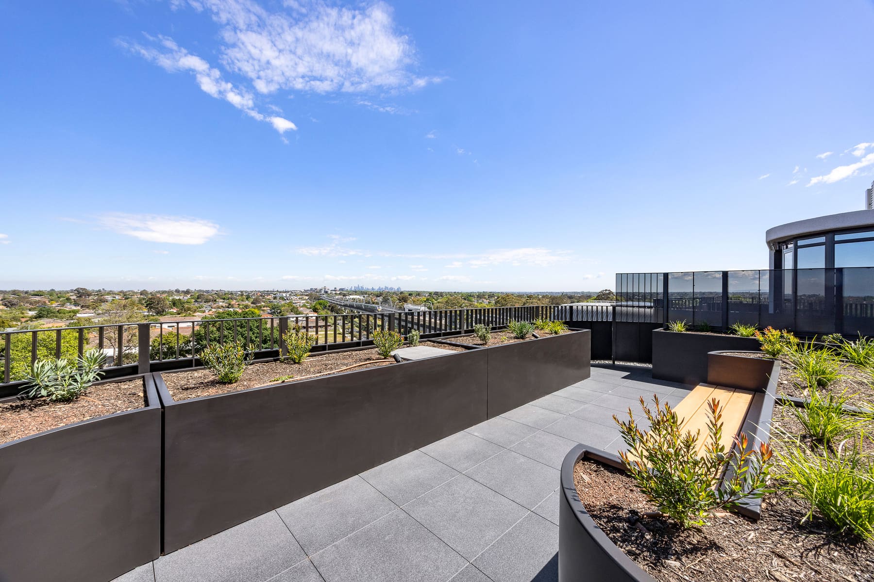 Rosella Murrumbeena rooftop garden with landscaped greenery and city outlook